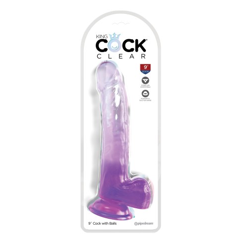 King Cock Clear 9 Inch Cock with Balls in Purple