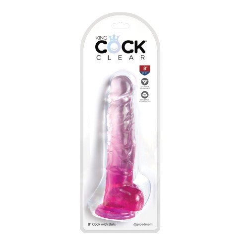 King Cock Clear 8 Inch Cock with Balls Pink