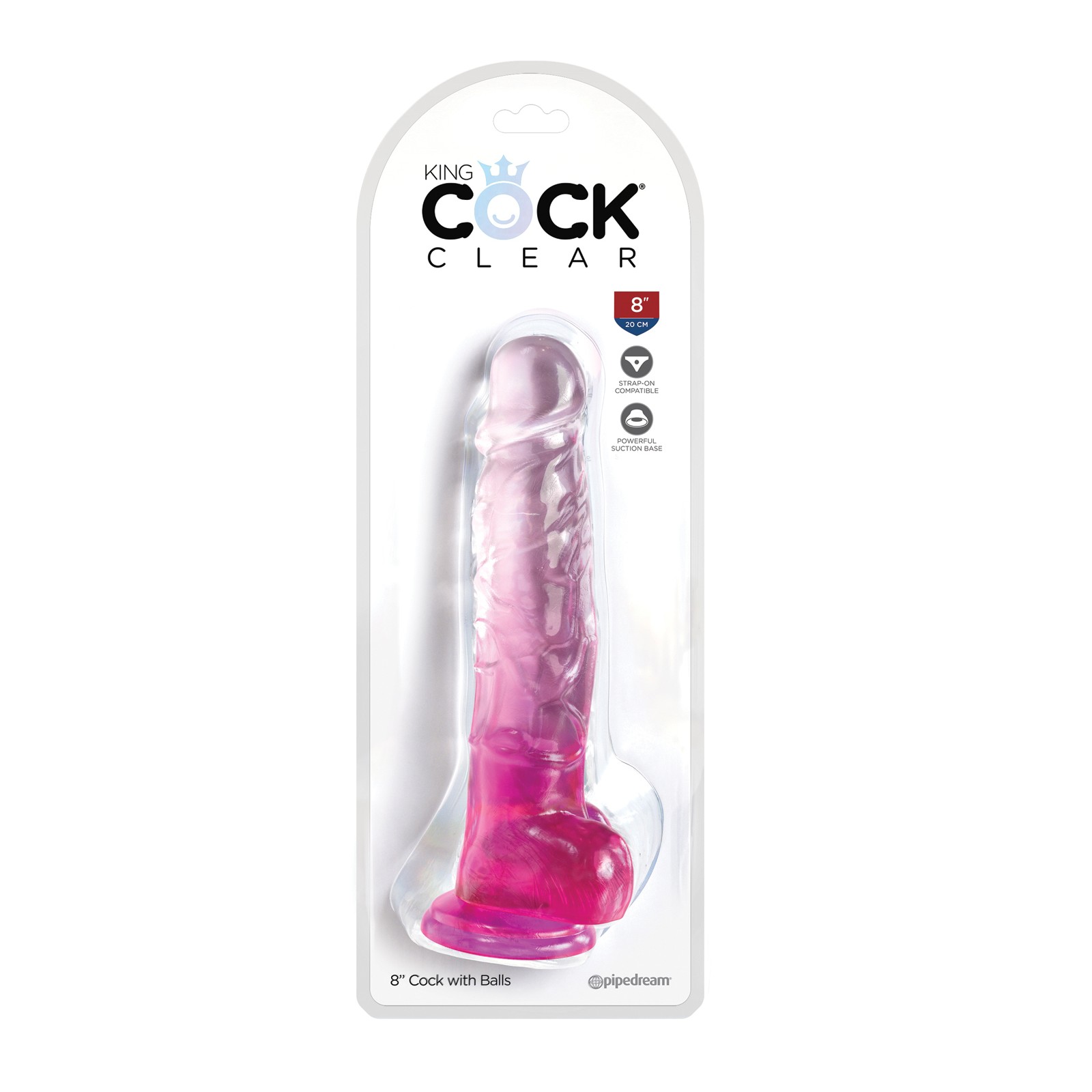 King Cock Clear 8 Inch Cock with Balls Pink