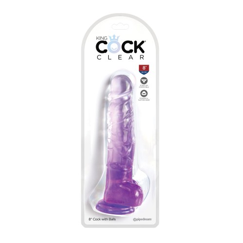 King Cock Clear 8" Cock with Balls Purple