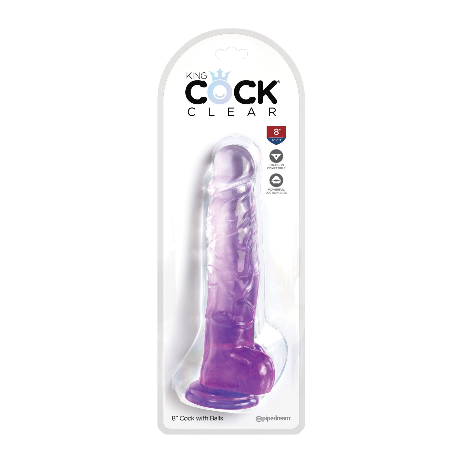 Pene Transparente King Cock de 8" con Testículos Púrpura