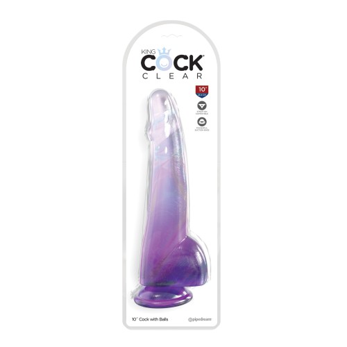 King Cock Clear Dong de 10 Pulgadas con Testículos Púrpura