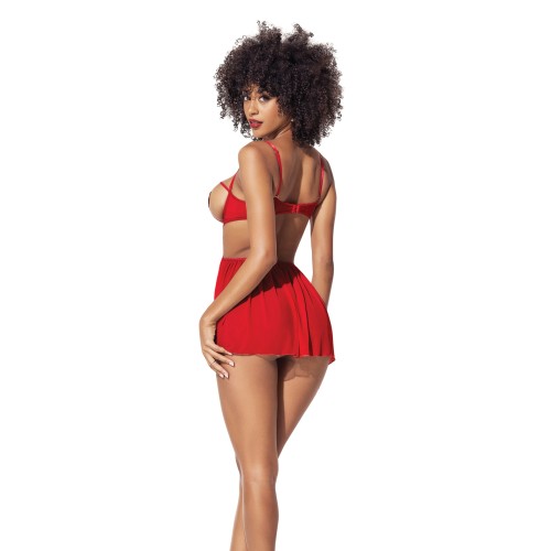 Heart Open Cup Babydoll and G-String Red