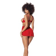 Heart Open Cup Babydoll and G-String Red