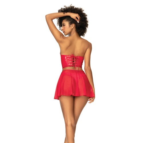 Wet Look Two In One Babydoll - Red Seduction