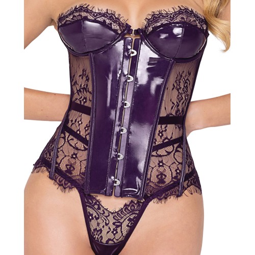 Conjunto Bustier de Encaje de Pestaña y Cuero Sintético Sugar Plum Morado S/M