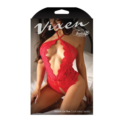 Vixen Hearts on Fire Open Back Teddy - Red