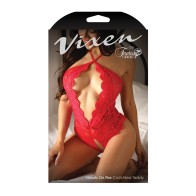 Vixen Hearts on Fire Open Back Teddy - Red