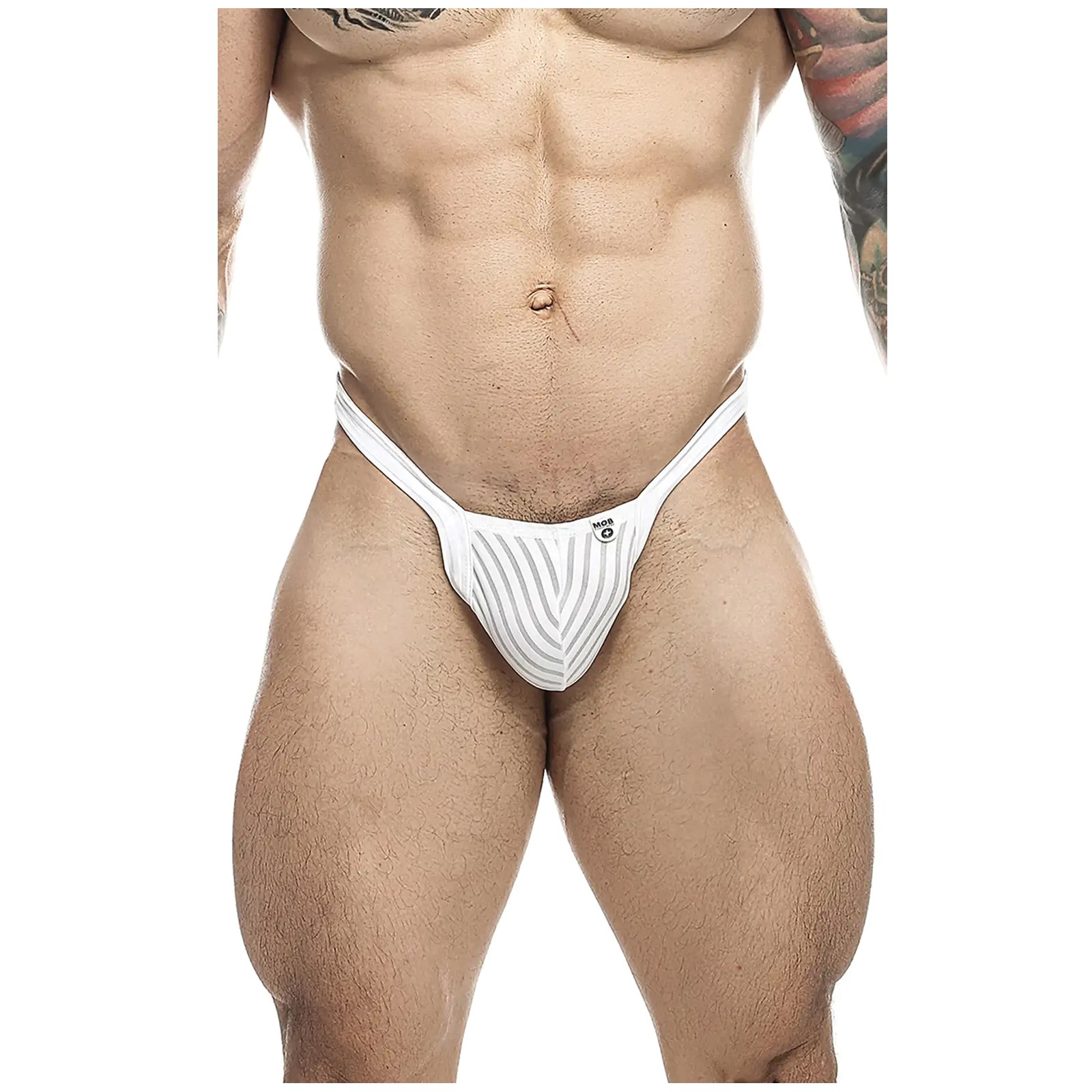 Male Basics Y Buns Thong - White Sheer