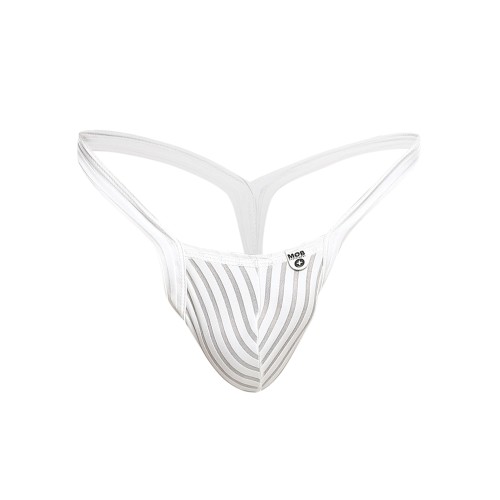 Male Basics Y Buns Thong - White Sheer