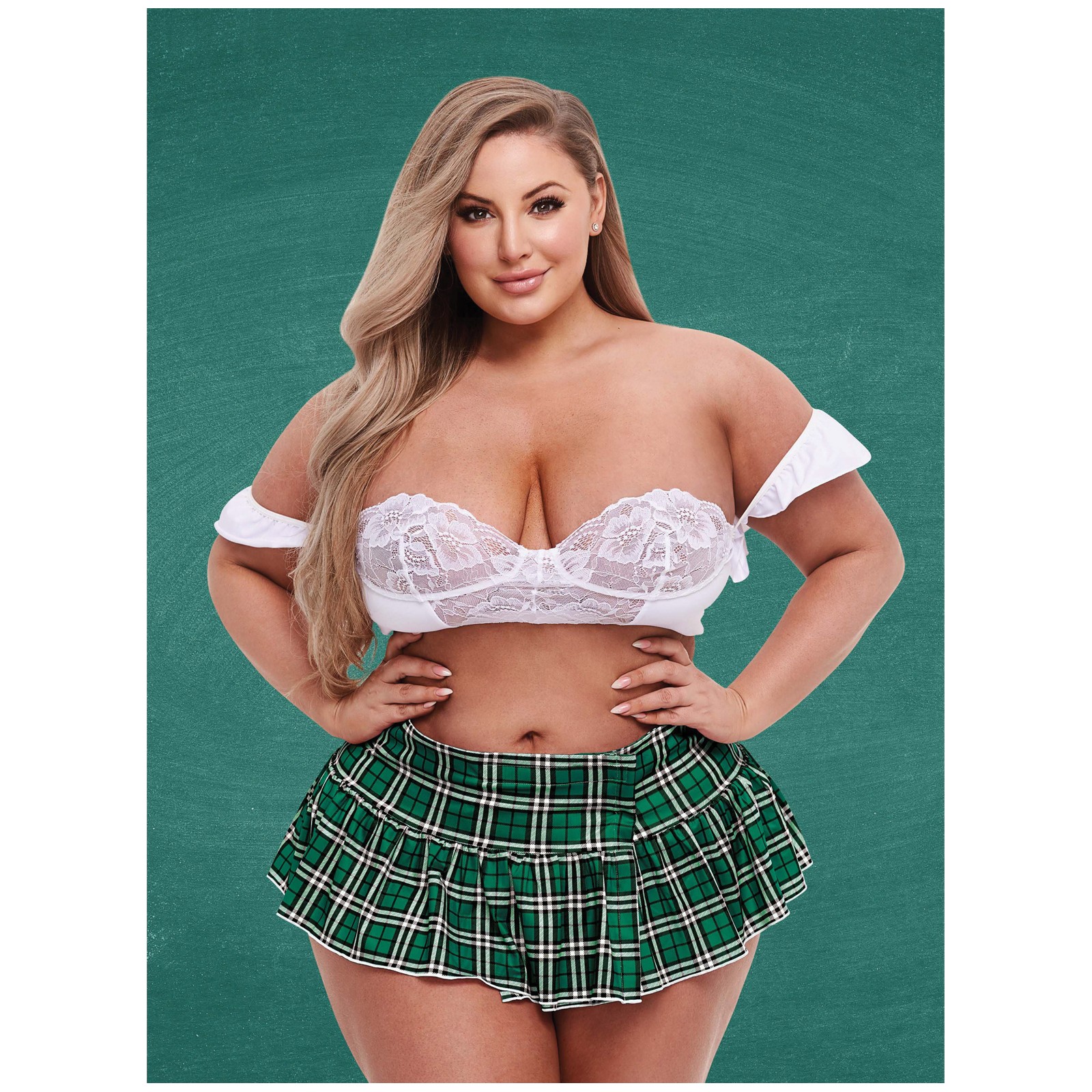 Teacher's Pet Schoolgirl Bustier & Skirt Green/White QN