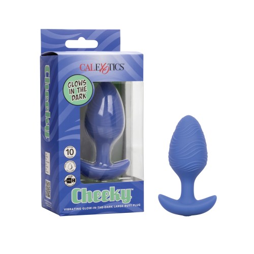 Cheeky Glow in the Dark Vibrating Butt Plug Large Blue