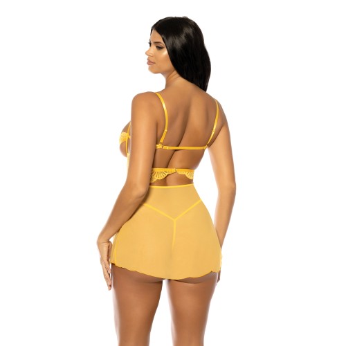 Hazel Peek-A-Boo Cup Babydoll & G-String Yellow Set