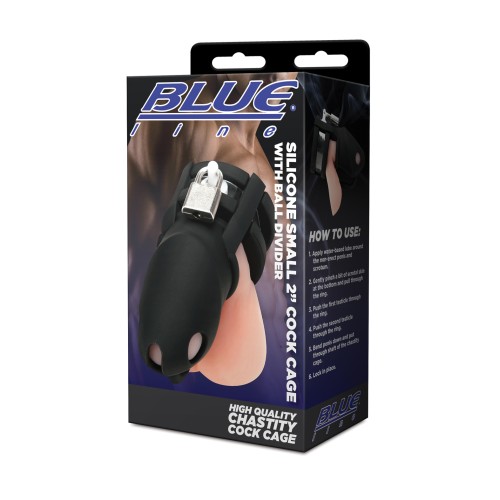 Blue Line Mini Silicone Cock Cage with Ball Divider - Black