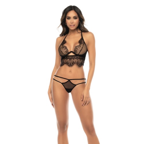 Lace Long Line Underwire Bra with Removable Skirt Black L/XL