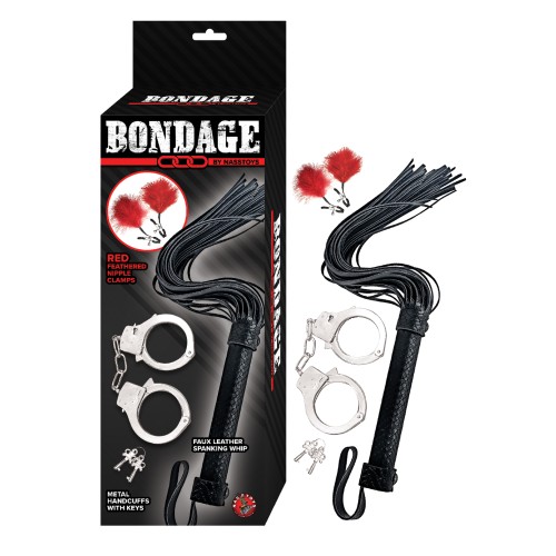 Set de Latigo y Esposas de Bondage Nasstoys Rojo