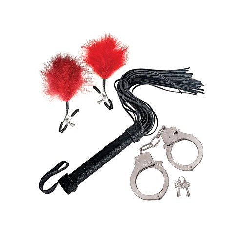 Set de Latigo y Esposas de Bondage Nasstoys Rojo