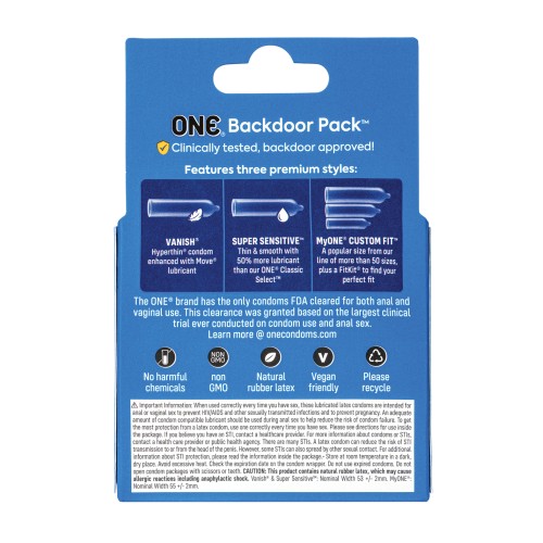 One Backdoor Pack Custom Fit Condoms - Pack of 3