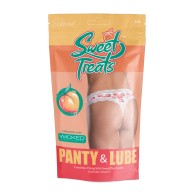 Tanga Crotchless Sweet Treats con Lubricante de Durazno Wicked - Blanca L/XL