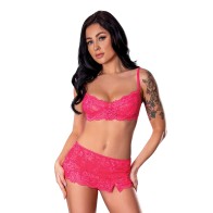 Conjunto Sujetador de Encaje Falda y Tanga Get It Girl Rosa