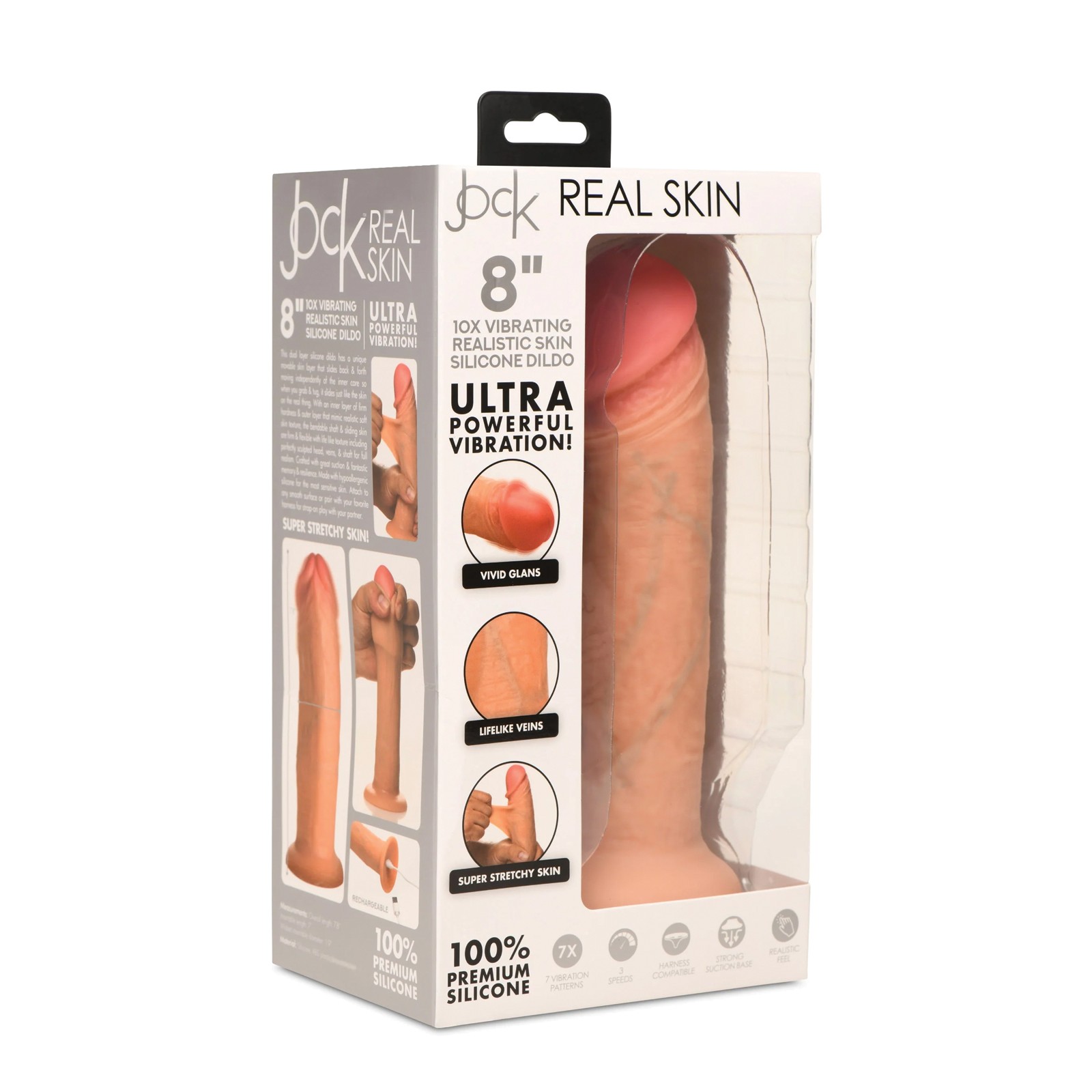 Curve Toys Jock Real Skin Silicone Vibrating Dildo - 8 Inch