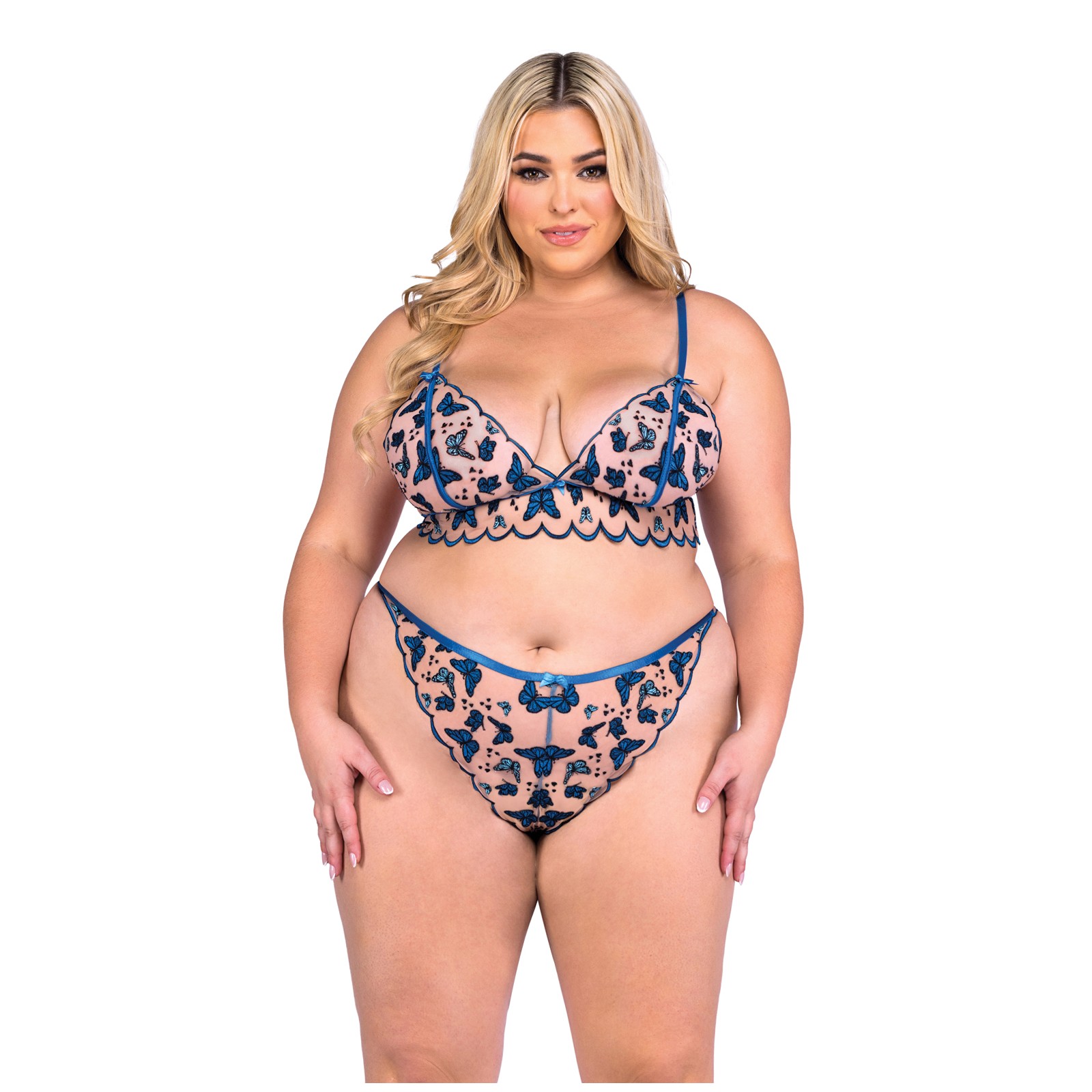 Butterfly Beauty Embroidered Bralette & Panty - Blue