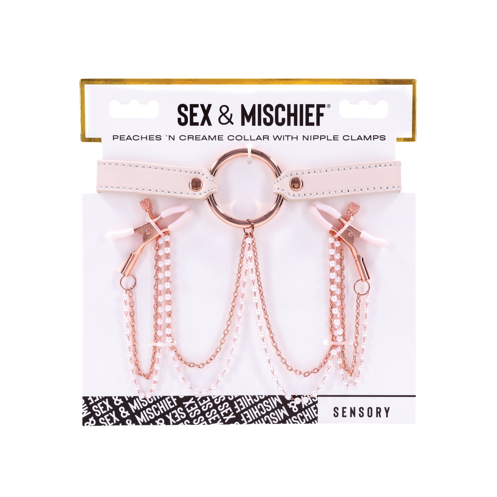 Sex & Mischief Peaches 'n CreaMe Collar with Nipple Clamps