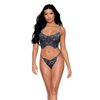 Bustier de Terciopelo con G-String - Azul Crepúsculo Mediano