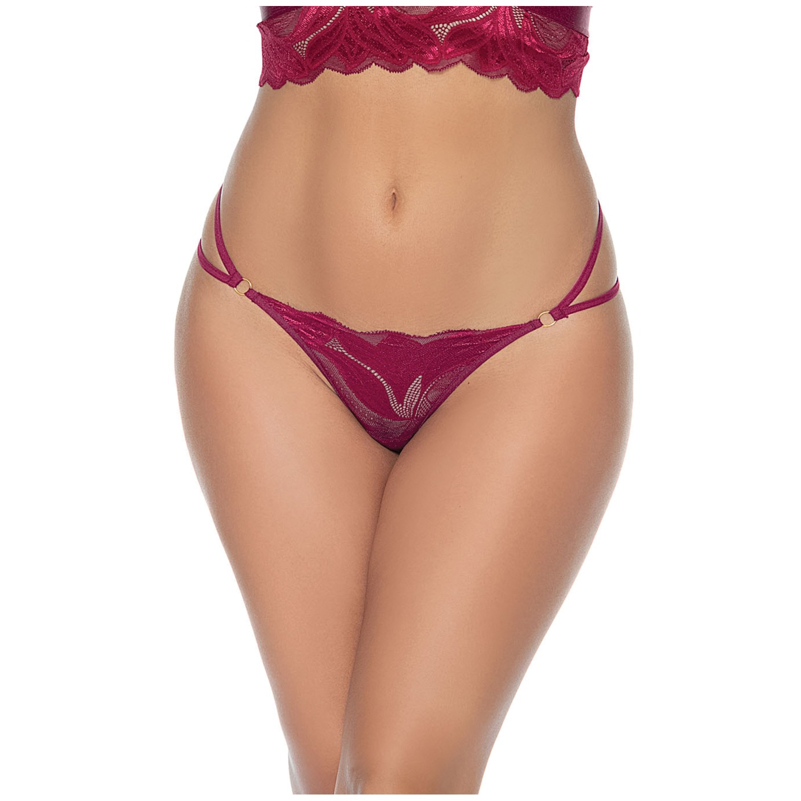 Double Strap Lace Thong - Wine - Elegant Lingerie