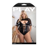 Lace-up Bodysuit with Mesh Jersey Shrug - Black 1X/2X