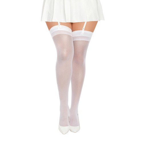 Elegant White Thigh High Stockings with Back Seam