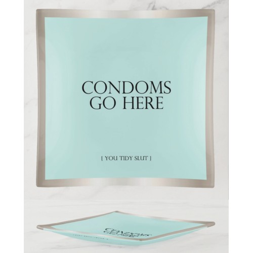 Warm Human Condoms Go Here Trinket Tray - Fun Home Decor