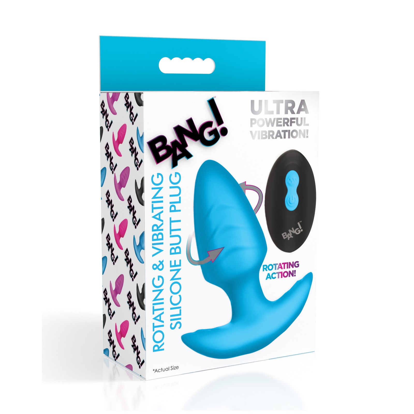 Plug Anal Tapered Rotatorio y Vibrador Bang! Azul con Control Remoto