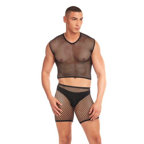 Rainbow Party Net-Bula Mesh Long Brief Set Black S/M