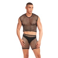 Conjunto de Tres Piezas Rainbow Party Net-Bula Brief Largo Negro S/M