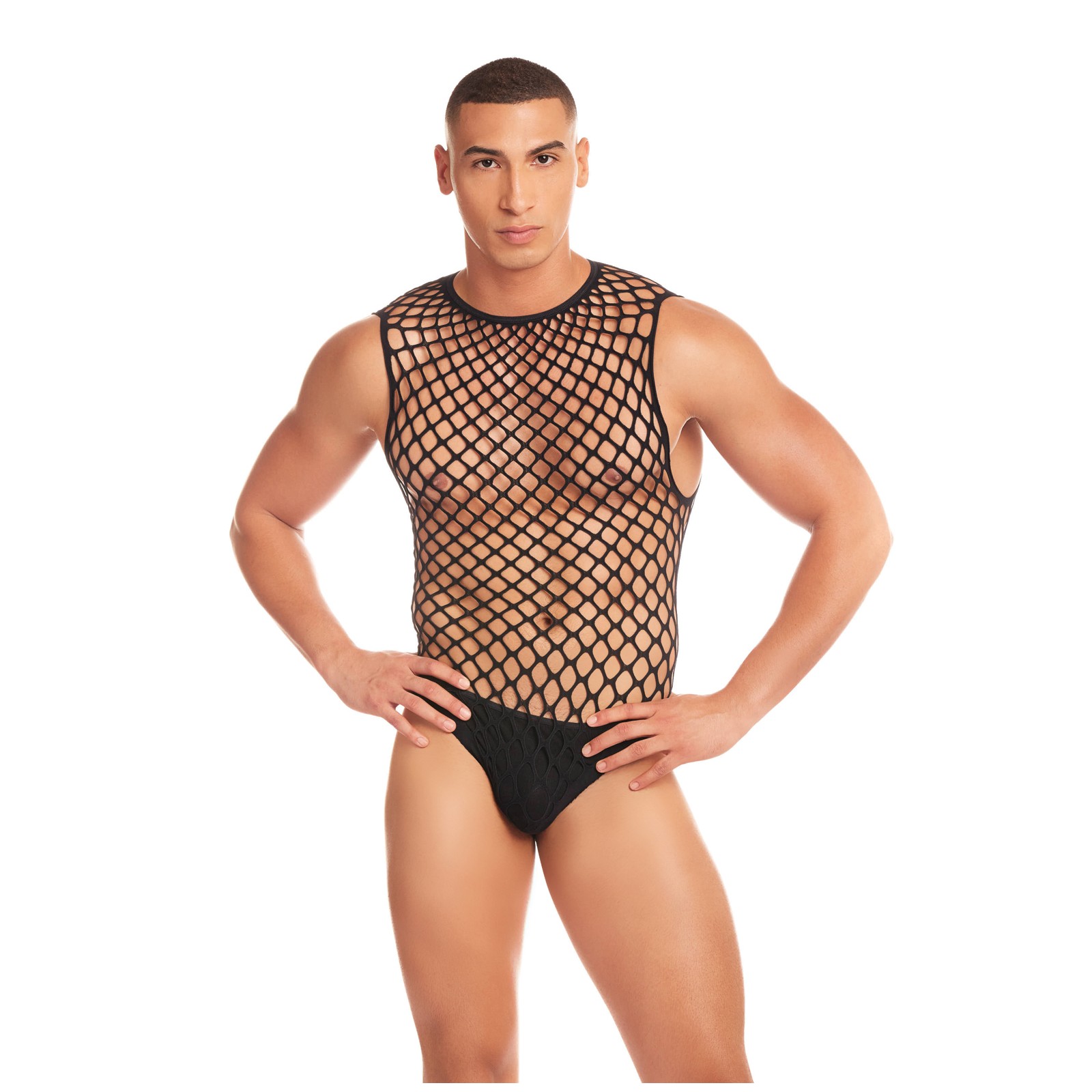 Rainbow Party Full Effect Large Mesh Unitard Set - Black L/XL