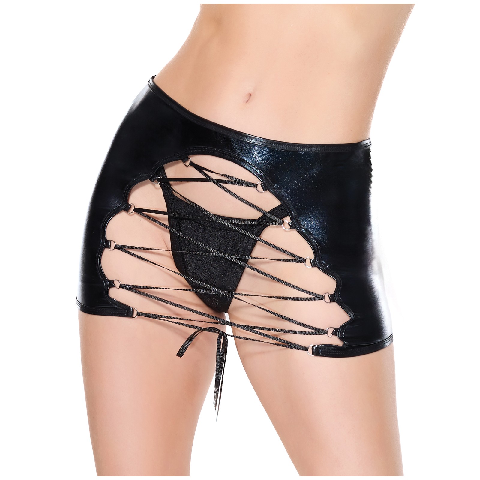 Darque Wet Look Reversible Lace Up Skirt for Bold Style