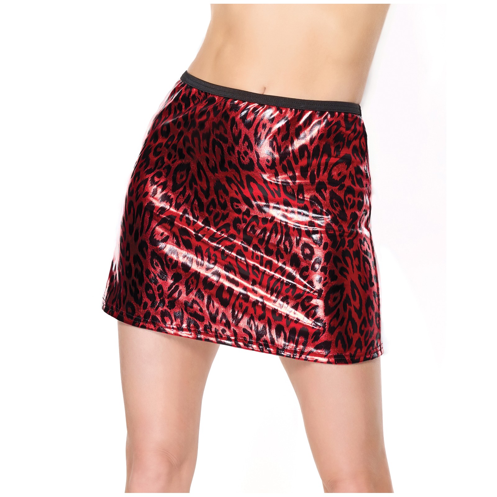 Darque Metallic Wet Look Skirt Red Black LG