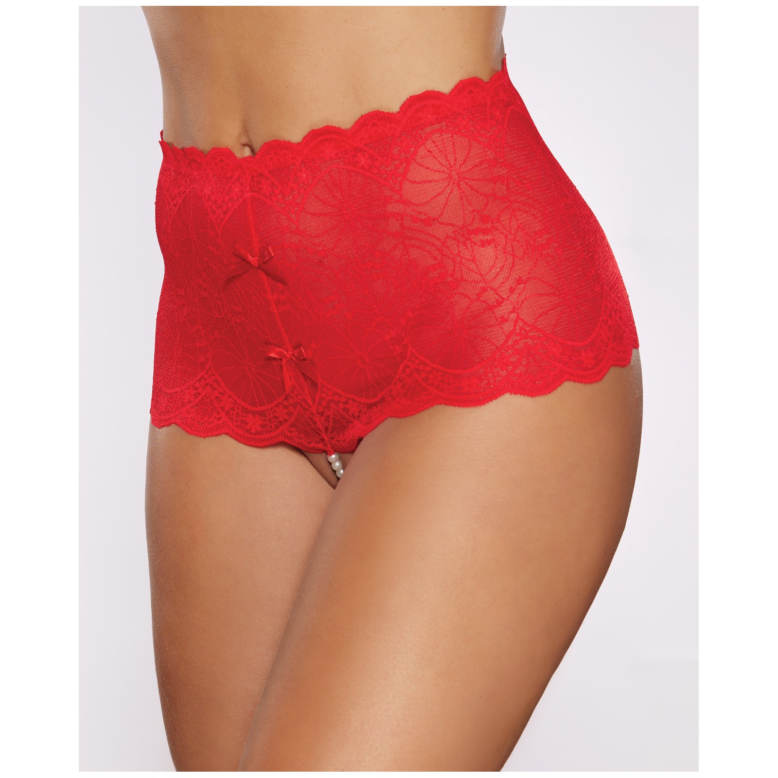 Allure Passion Pearl High Waist Crotchless Red O/S