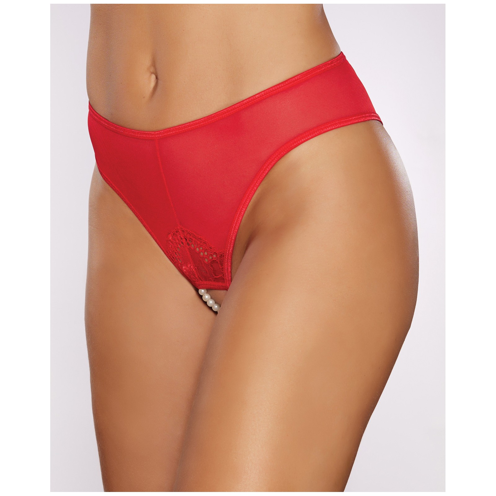 Allure Blushing Crotchless Panty with Pearls Red