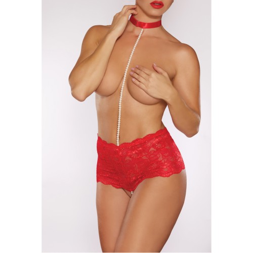 Allure Posh Crotchless Panty with Choker Red