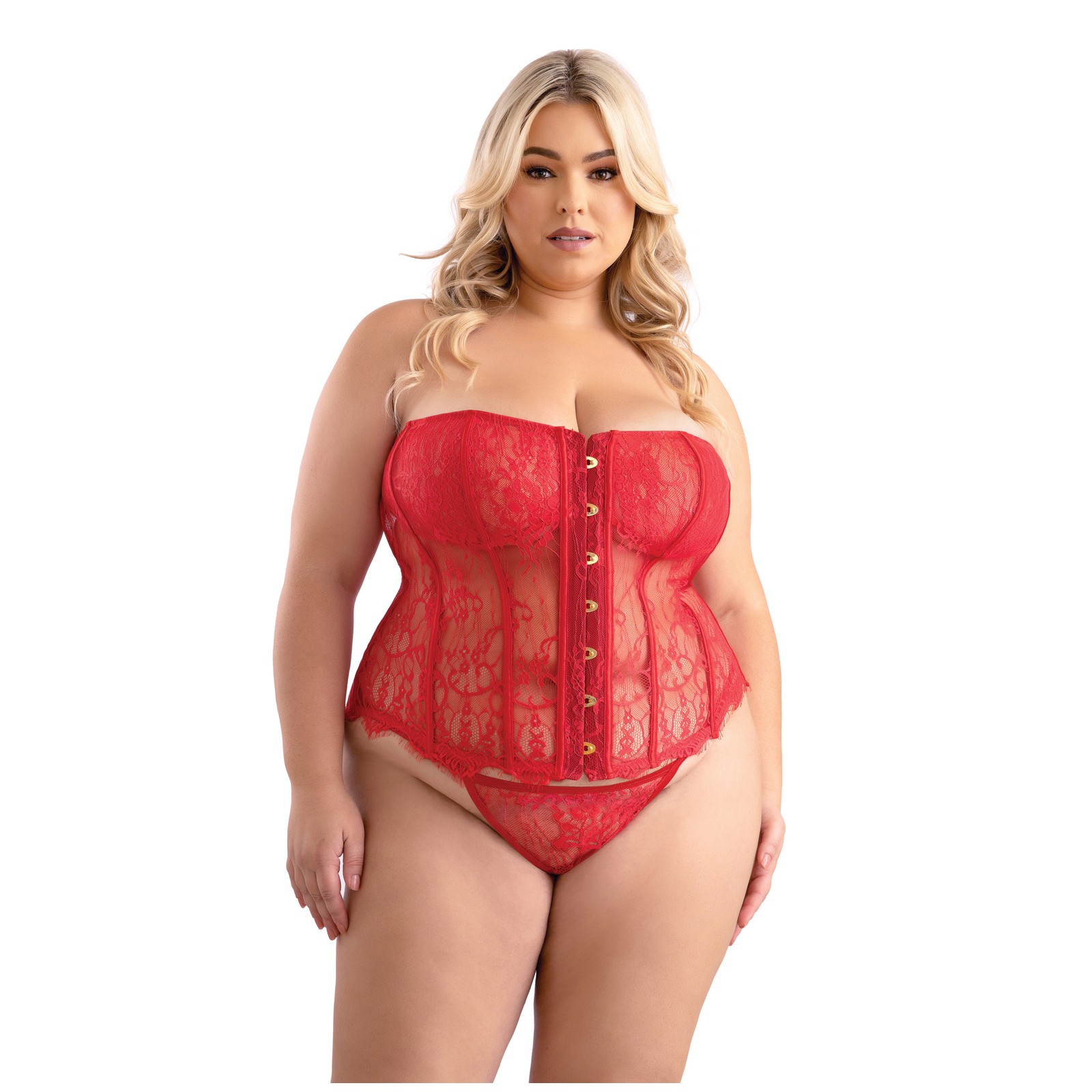 Red Eyelash Lace Corset with G-String Set