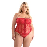 Red Eyelash Lace Corset with G-String Set