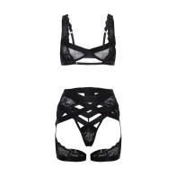 Thalia Mesh Lace Underwire 3 pc Set Black LG