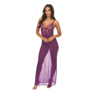 Katana Mesh Eyelash Lace Gown - Purple