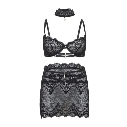 Perla Lace 3 Piece Set with Pearl Details