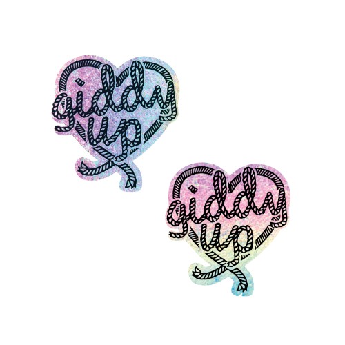 Neva Nude Giddy Up Heart Reflective Pasties - Rainbow