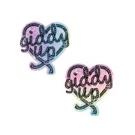 Neva Nude Giddy Up Heart Reflective Pasties - Rainbow