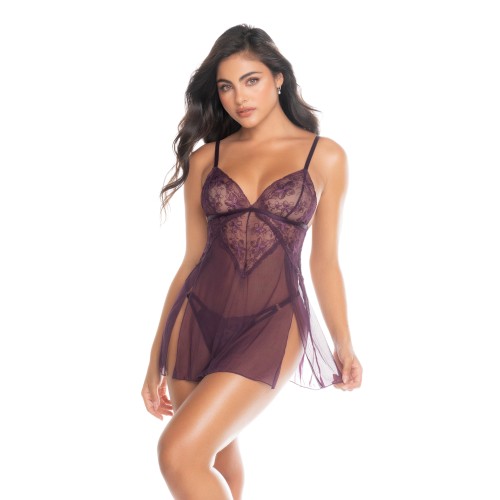 Mulberry Lace and Mesh Baby Doll with Thong