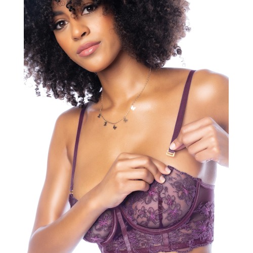 Underwire Bustier with Removable Straps & High Waisted Thong Set - Mulberry XL